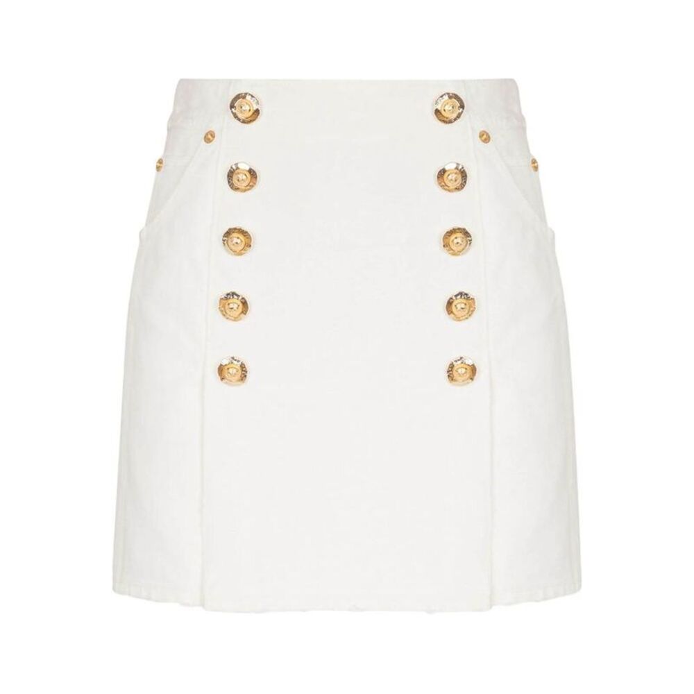 BALMAIN Women's Double-Breasted Mini Skirt with Gold-Tone Buttons Women WHITE